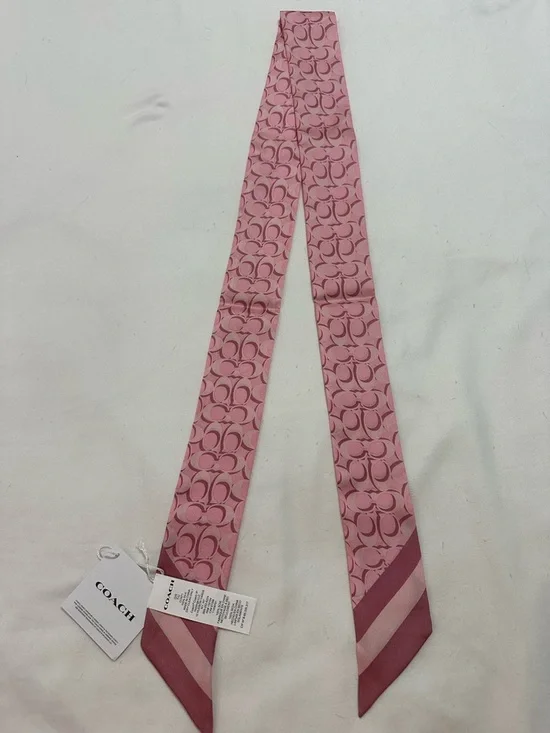 COACH DARK TICKLED PINK SIGNATURE C SILK SKINNY SCARF BAG TIE NWT - Picture 3 of 6